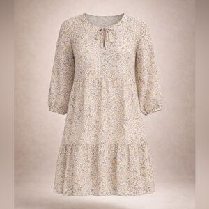 Floral Mini Dress 3/4 Sleeve Boho Casual Summer Babydoll XS